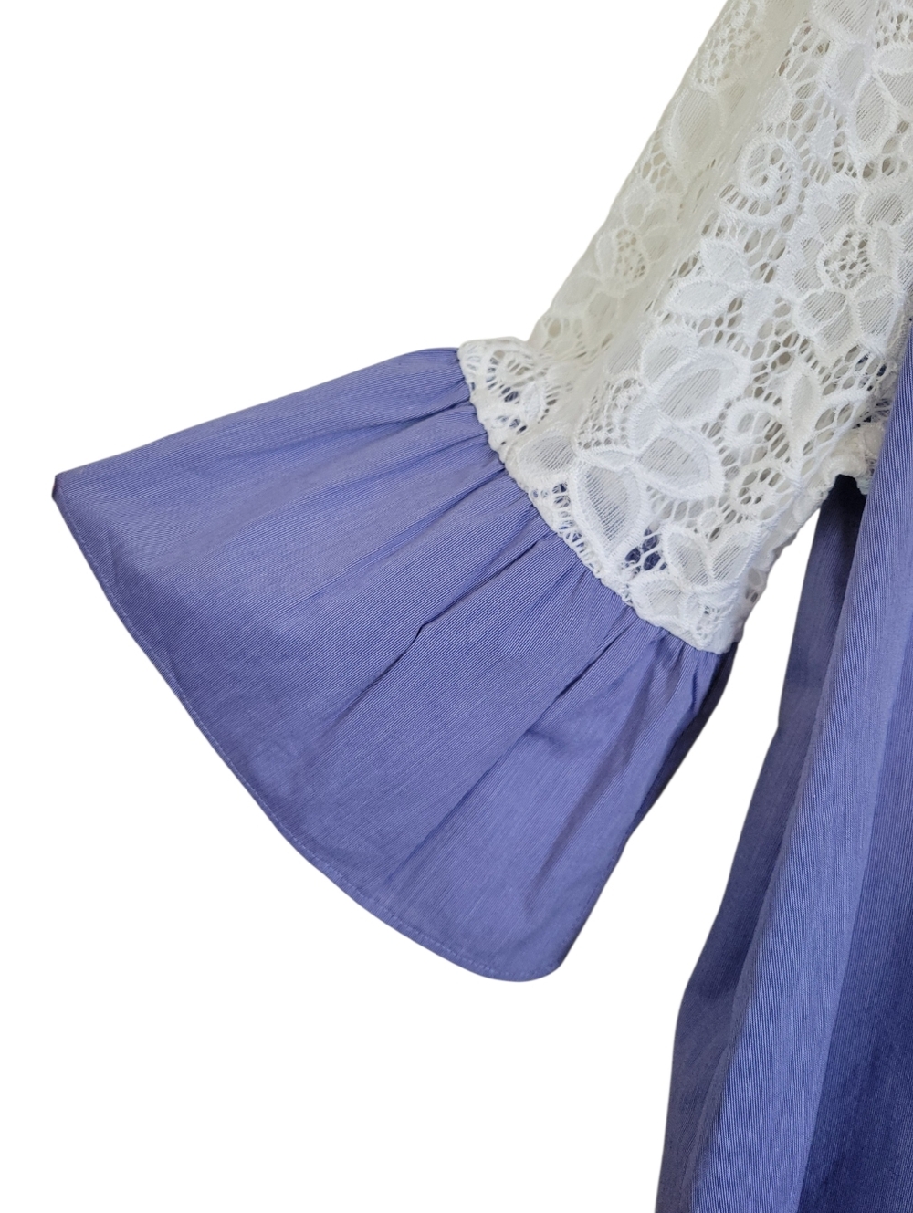 Marc New York XL Blue Cotton Lace Yoke Bell Sleeve Boho Peasant Blouse Top - Picture 3 of 11